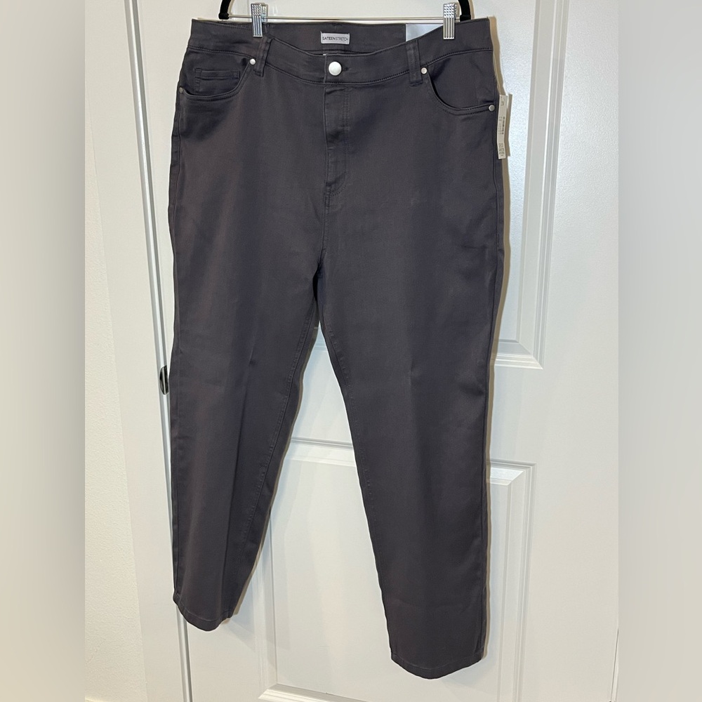 NWT Catherines Sateen Stretch Gray Women’s Cotton Blend Pants Office Work 22W